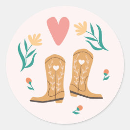 Western Boho Boots & Wildblommor Sticker Runt Klistermärke
