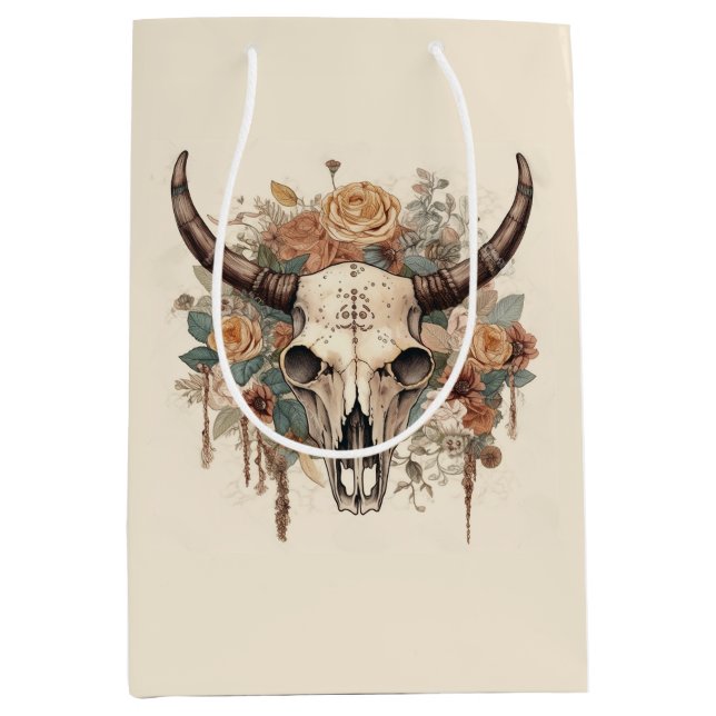 Western Boho Bull Skull Blommigt Decoupage (Framsidan)