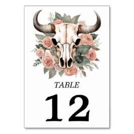 Western Boho Cow Blommigt Skull Sage Bröllop Bordsnummer