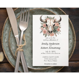 Western Boho Cow Blommigt Skull Sage Bröllop Inbjudningar