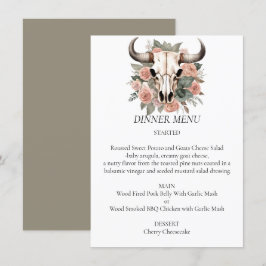 Western Boho Cow Blommigt Skull Sage Bröllop Meny