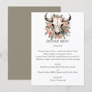 Western Boho Cow Blommigt Skull Sage Bröllop Meny