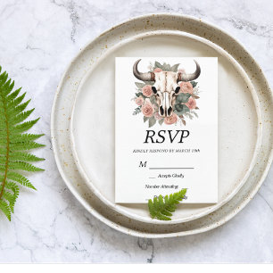 Western Boho Cow Blommigt Skull Sage Bröllop OSA Kort