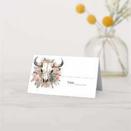Western Boho Cow Blommigt Skull Sage Bröllop Placeringskort