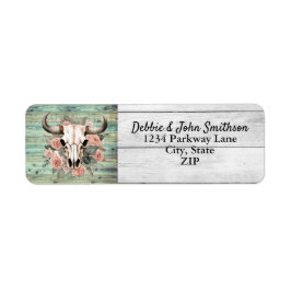Western Boho Cow Blommigt Skull Sage Bröllop Returadress Etikett