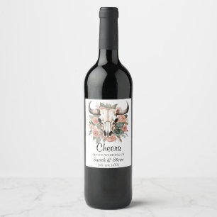 Western Boho Cow Blommigt Skull Sage Bröllop Vinflaska Etikett