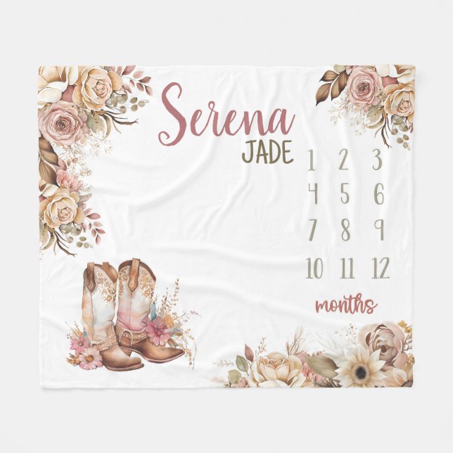 WESTERN BOHO Flicka Milestone Blanket, Blommigt Fleecefilt (Framsidan (Horisontell))