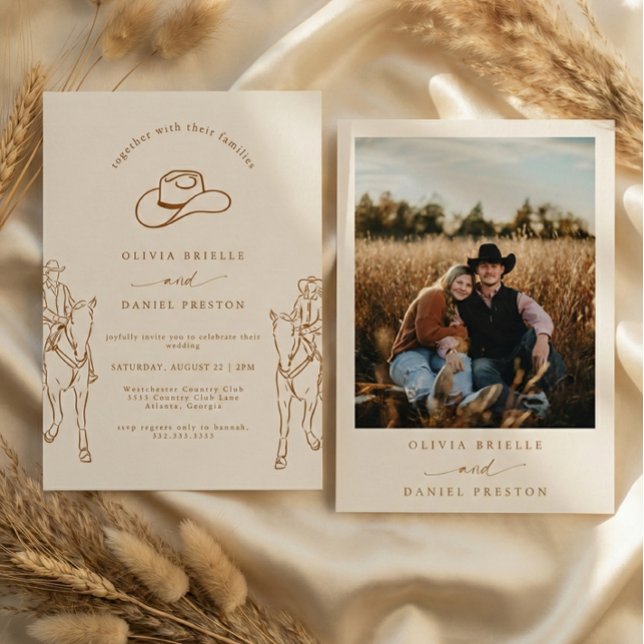 Western Boho Pampas Grass Cowboy Photo Wedding Inbjudningar (Skapare uppladdad)