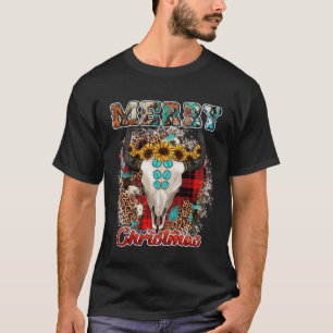 Western Boho Play Leopard Cow Bull Skull Merry Ch T Shirt