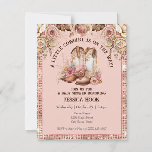 Western Boho Rosa Blommigt Cowgirl Baby Shower Inbjudningar