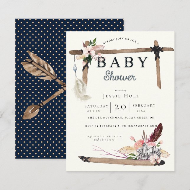 Western Boho Stil Baby Shower Inbjudningar (Fram/baksida)