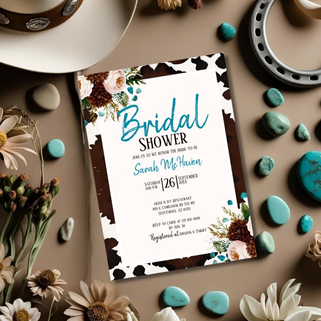 Western Boho Turkvoise-Möhippa Inbjudningar (Western Boho Turquoise Bridal Shower Invitation)