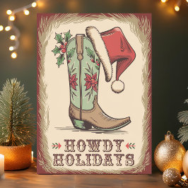 Western Boot Howdy Högtider Cowboy Jul Helgkort