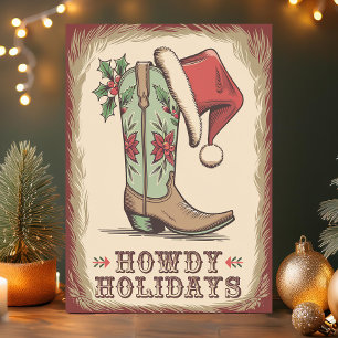 Western Boot Howdy Högtider Cowboy Jul Helgkort