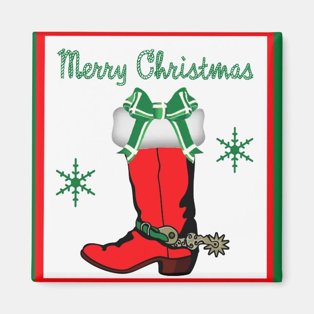 Western Boot som ligger med God jul Magnet (Framsidan)