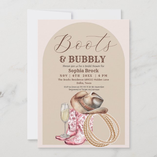 Western Boots and Bubbly Bridal Shower Inbjudningar (Framsida)