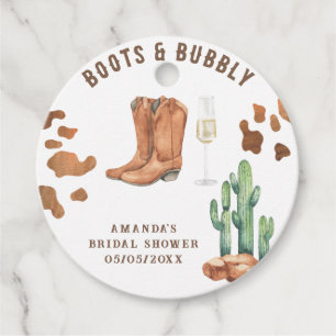 Western Boots & Bubbly Bröllopsdusch Gåvor Etiketter