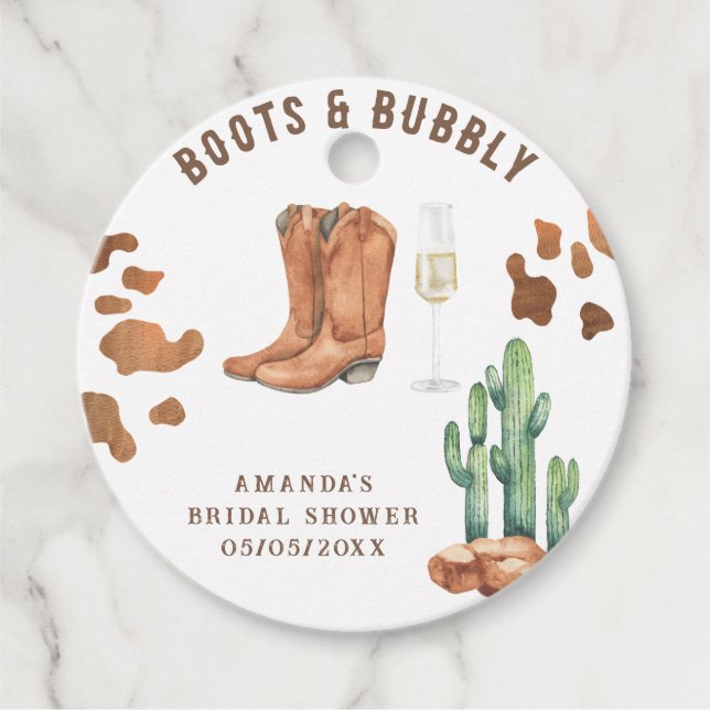 Western Boots & Bubbly Bröllopsdusch  Gåvor Etiketter (Framsida)