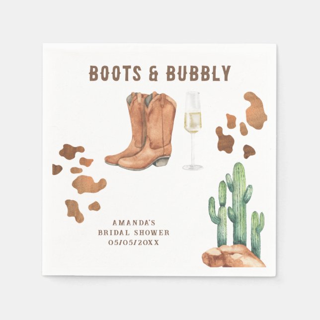 Western Boots & Bubbly Bröllopsdusch  Pappersservett (Framsidan)