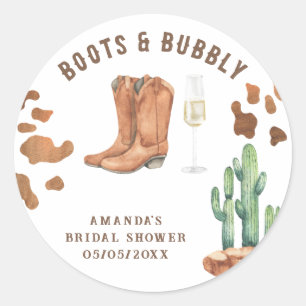 Western Boots & Bubbly Bröllopsdusch Runt Klistermärke