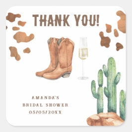 Western Boots & Bubbly tack för Bröllopsdusch Fyrkantigt Klistermärke