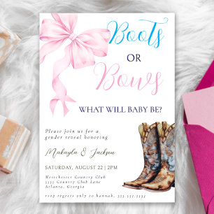 Western Boots eller Bows Blue Rosa Gender Reveal Inbjudningar