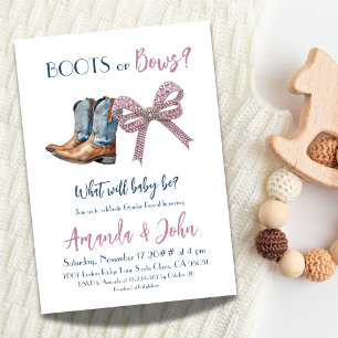 Western Boots eller Bows Blue Rosa Gender Reveal Inbjudningar