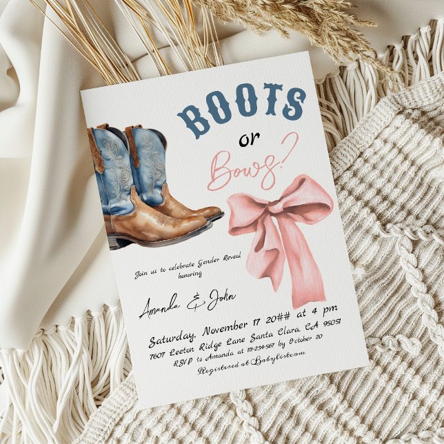 Western Boots or Bows He or She Gender Reveal Inbjudningar (Skapare uppladdad)