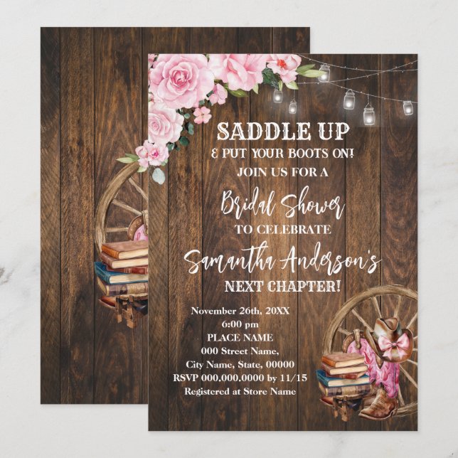 Western Boots Saddle Up Next Chapter Bridal Shower Inbjudningar (Fram/baksida)