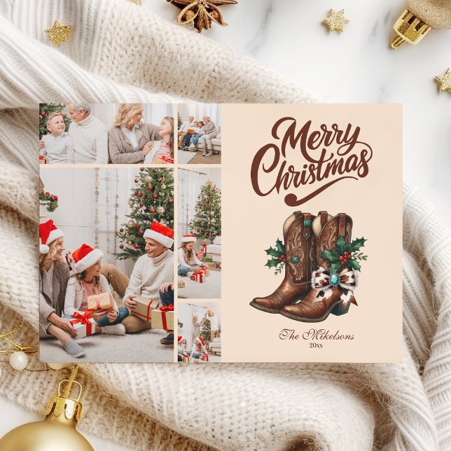 Western Bow & Boots Christmas 5 Photo  Julkort (Skapare uppladdad)