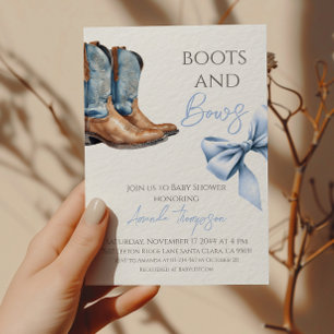 Western Boy Boots och Bows Blue Baby Shower Inbjudningar