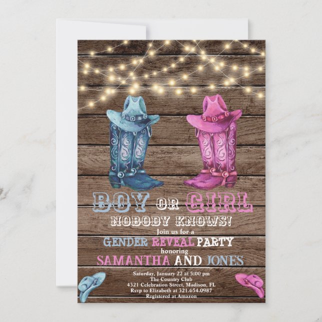 Western Boy eller Girl Gender Reveal Baby Shower Inbjudningar (Framsida)