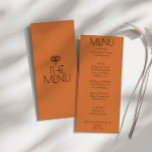 Western bränd Orange - modern modern Bröllop Meny<br><div class="desc">En western bränd orange med fetstil på menyn för bröllop-middag. Med chicens malldesign för boho vintage terracotta bränd bakgrund i orangen och svart och fet meny. Och hand plockade-stamens mystiska öga i ryggen. Perfekt och matchning med hela sviten.</div>