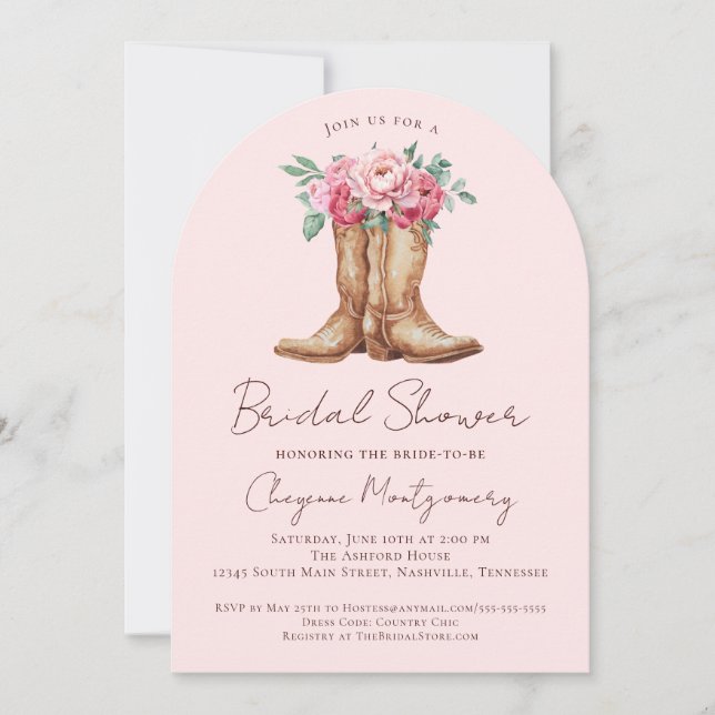 Western Bridal Shower Blush Pink Elegant Arch Inbjudningar (Framsida)