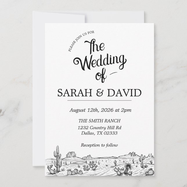 Western bröllopsinbjudan för vintage inbjudningar (Framsida)
