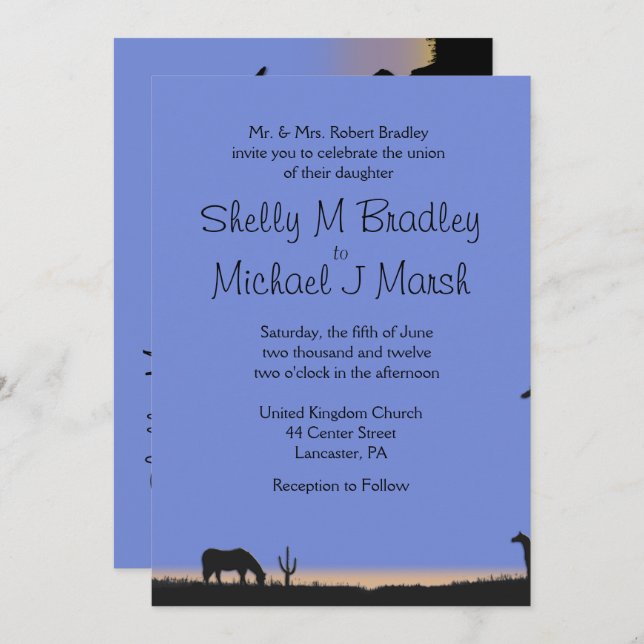 Western bröllopsinbjudan inbjudningar (Fram/baksida)