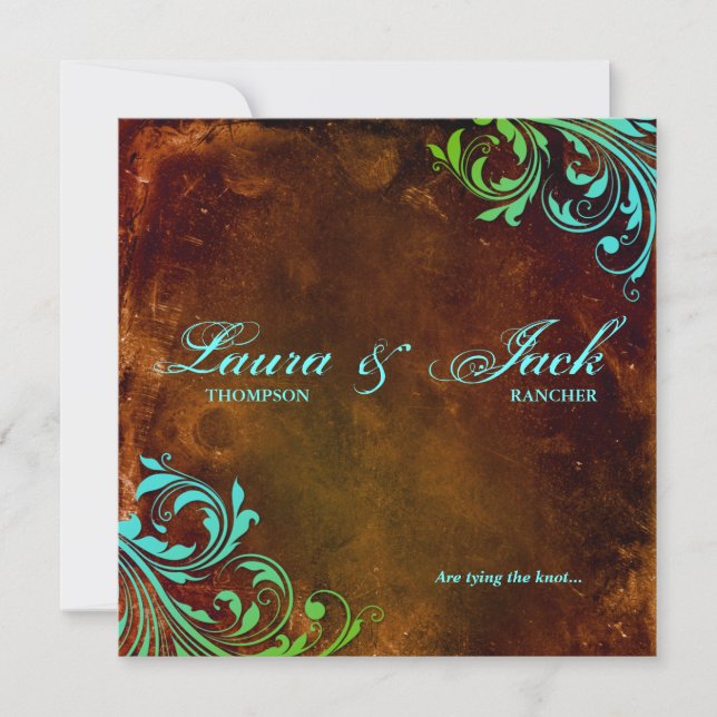 Western bröllopsinbjudan Vintage Brown Blue Inbjudningar (Framsida)