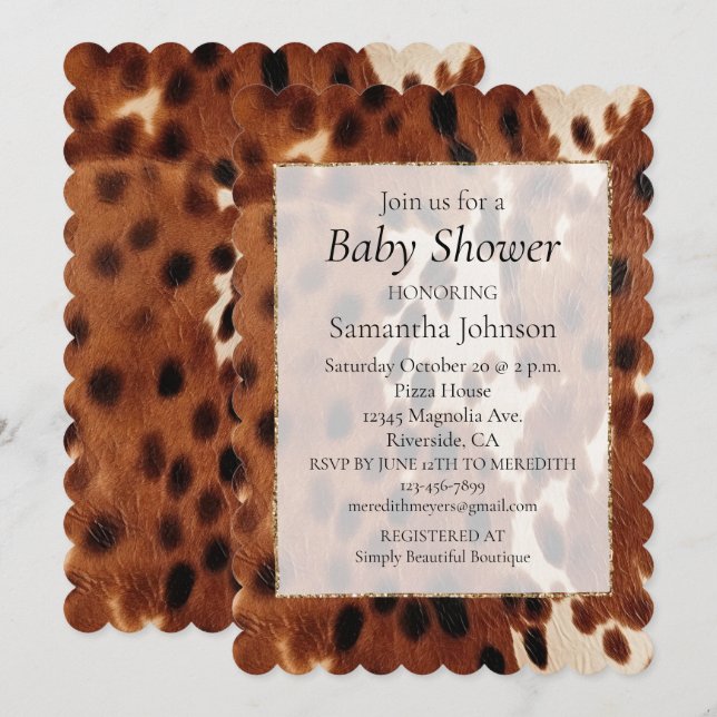 Western Brown Black Cowboy Cowhide Inbjudningar (Fram/baksida)