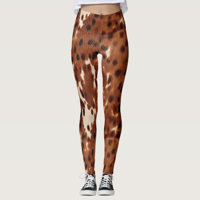 Western Brown Black Cowboy Cowhide Leggings (Framsida)