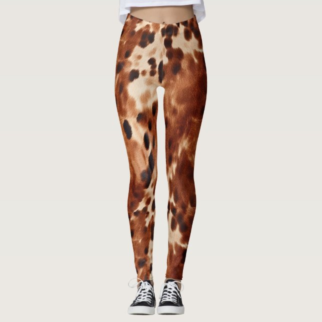 Western Brown Black Cream Cowhide Leggings (Framsida)