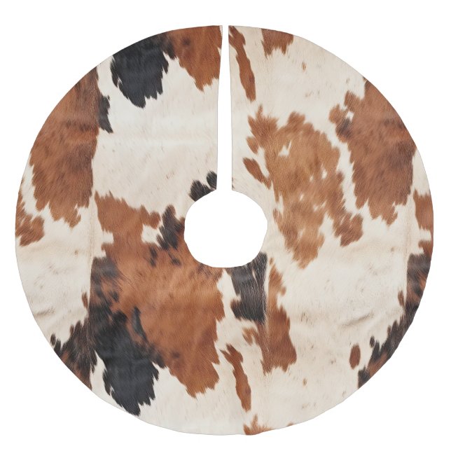 Western Brown Black White Cowhide Julgransmatta Borstad Polyester (Framsidan)