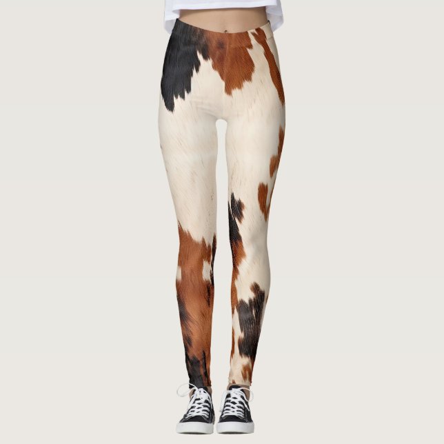 Western Brown Black White Cowhide Leggings (Framsida)
