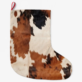 Western Brown Black White Cowhide Stor Julstrumpa