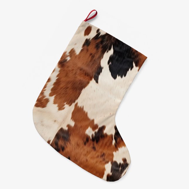 Western Brown Black White Cowhide Stor Julstrumpa (Framsidan (Hängande))