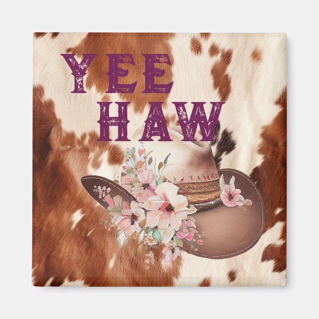 Western Brown Cream Blommigt Cowgirl Hat Magnet (Framsidan)