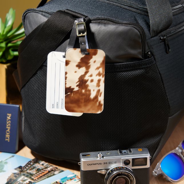 Western Brown Cream Cowhide Bagagebricka (Framsida & Baksida)