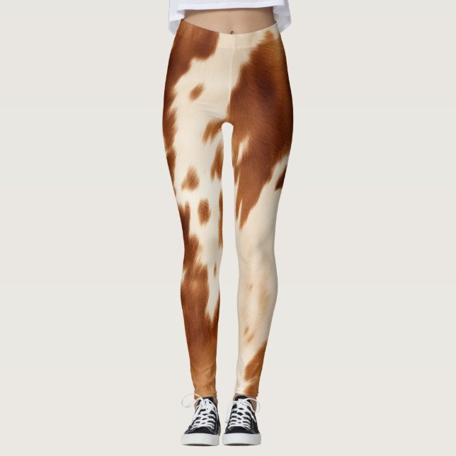 Western Brown Cream Cowhide Leggings (Framsida)