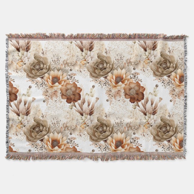 Western Brown Cream Southwest Floral Filt (Framsidan)