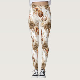 Western Brown Cream Southwest Floral Leggings