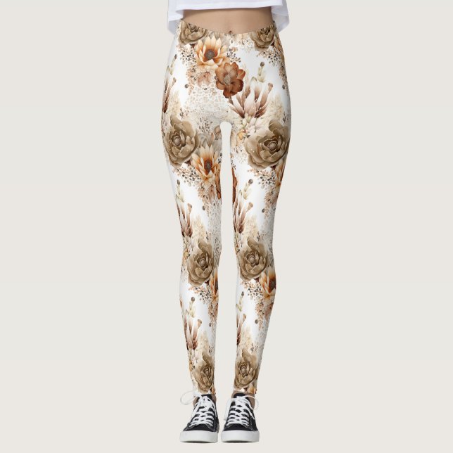 Western Brown Cream Southwest Floral Leggings (Framsida)